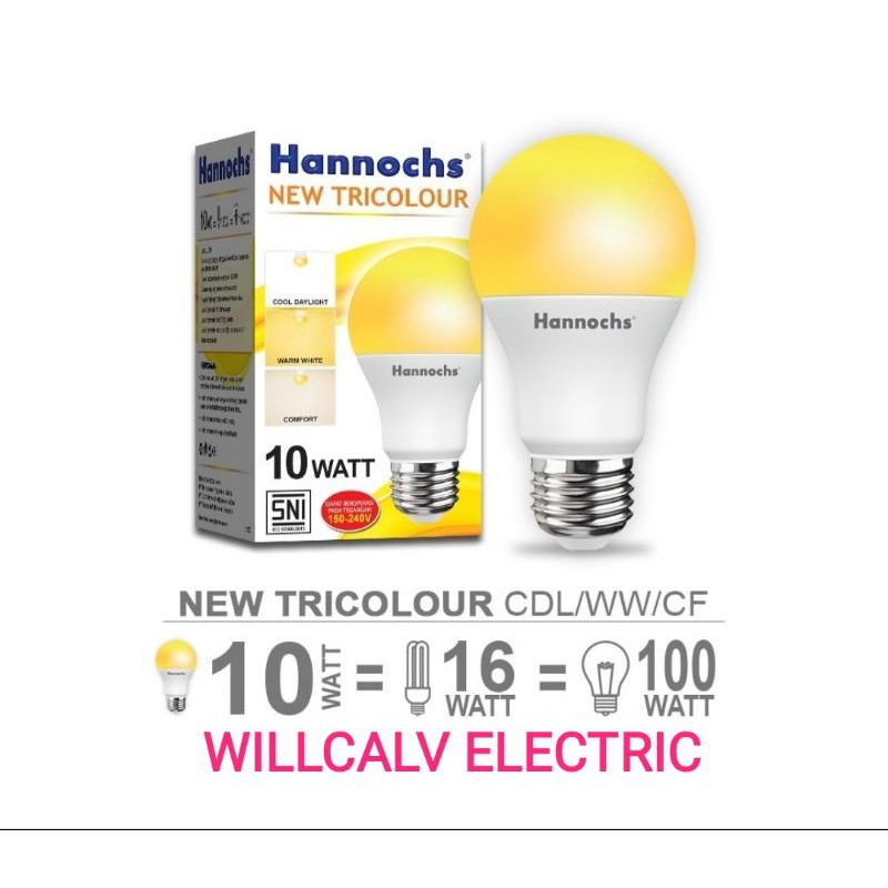 LAMPU LED HANNOCHS TRICOLOUR 10W 10WATT 10 WATT / LAMPU LED HANNOCHS 10W 10 WATT 3 IN 1 MODE CAHAYA