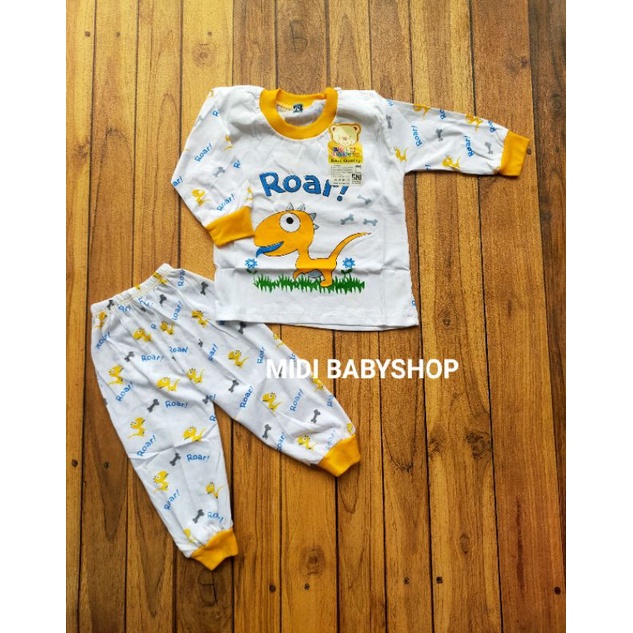 Setelan Piyama Baju Bayi Panjang Kancing Pundak 3-18 Bulan Bolo Bolo Motif Roar