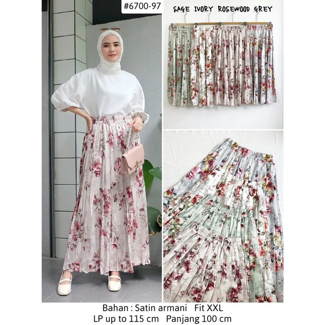 SK6700-97 ( JESLYN floral pleats satin skirt).