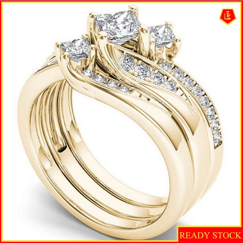 [Ready Stock]18K Gold Diamond Ring Set Creative Elegant Personality