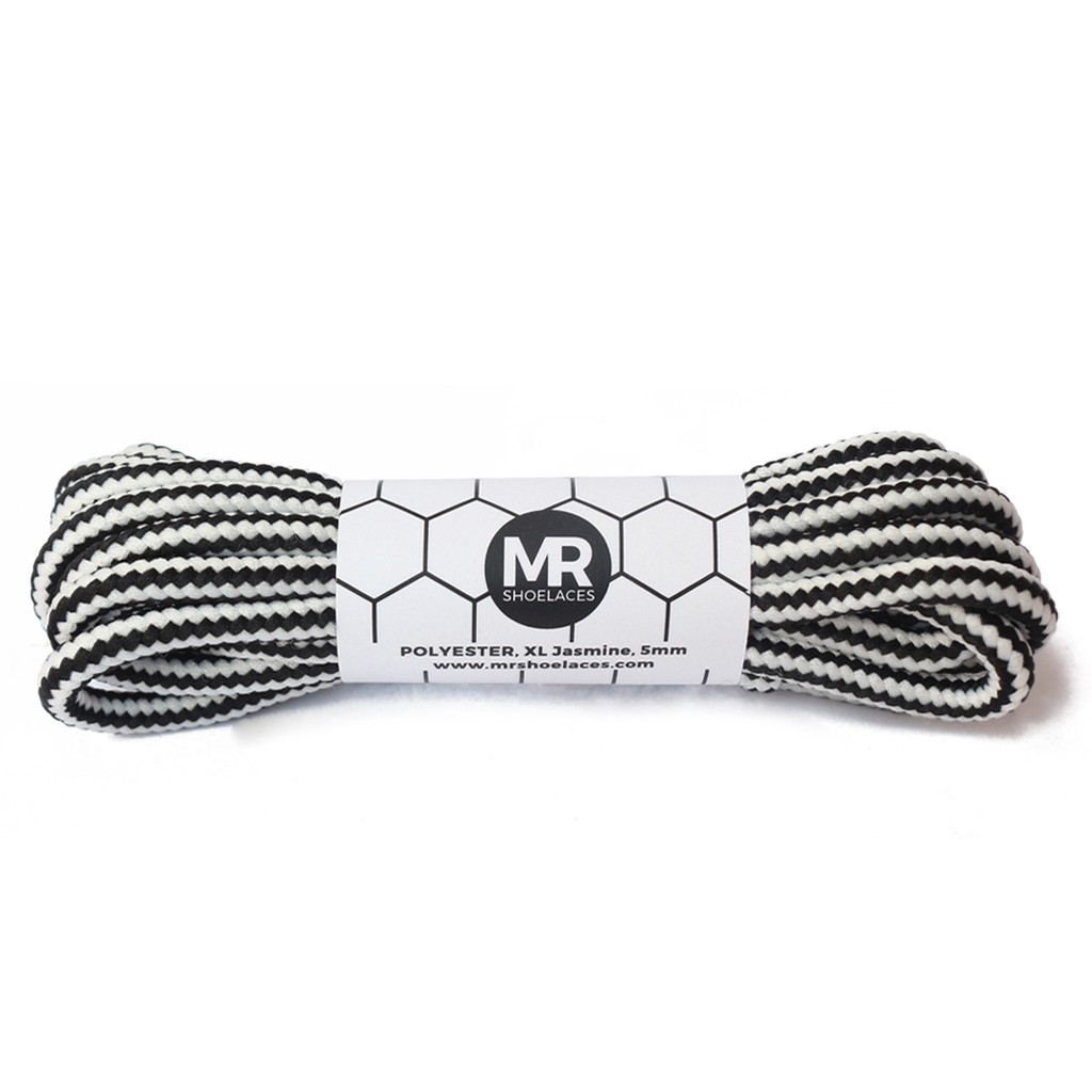 MR Shoelaces CR17 Jasmine (Hitam Putih) Tali Sepatu Bulat Corak / Motif 5-6mm 80cm 90cm 100cm 120cm 150cm 200cm - Premium Shoelace