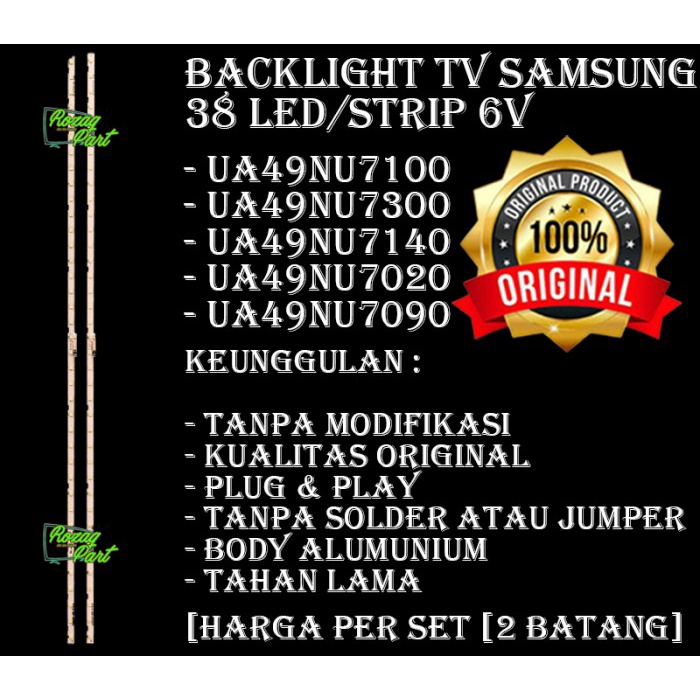 Lampu Backlight TV Samsung 49 inc inchi Type UA 49NU7100AK 76 Led 6 V