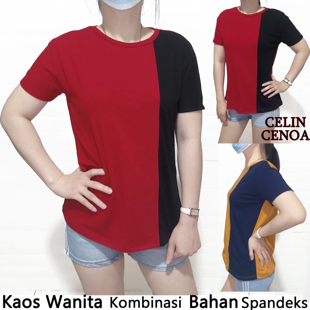 kaos wanita atasan wanita kombinasi t shirt wanita kaos oblong