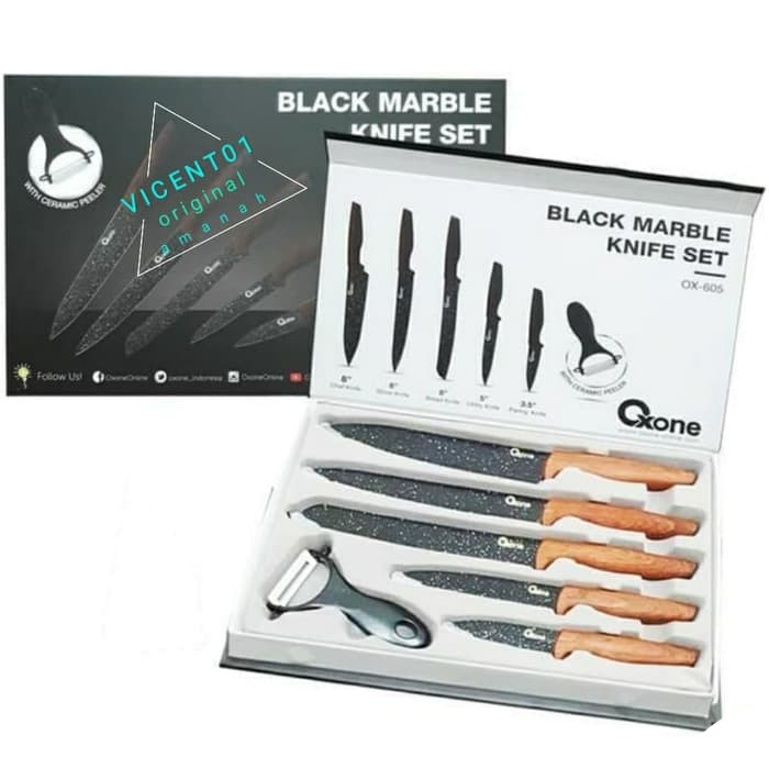 OXONE OX 605 / BLACK MARBLE KNIFE SET 6 PCS / PISAU SET / OX605