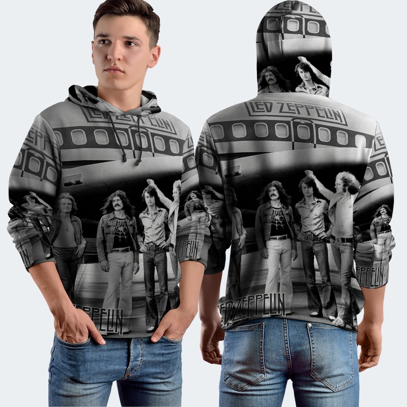 Jaket Hoodie Fullprint Led Zeppelin Bahan Polyester Jersey