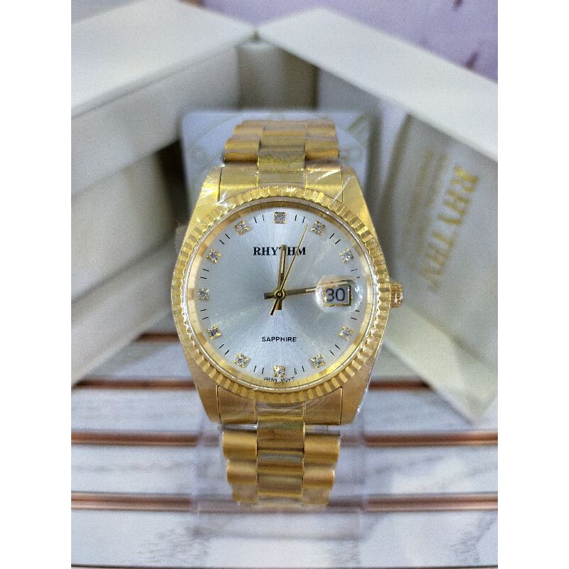 ( ORIGINAL ) Rhythm R1202S Jam Tangan Stainless Steel / R 1202 S