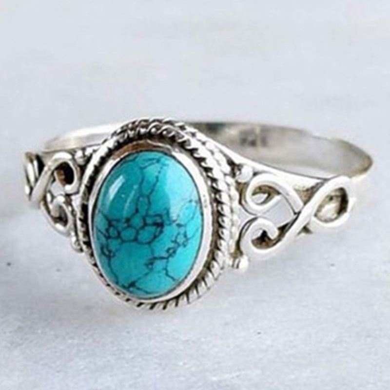 Fancyqube Antique Jewelry 925 Sterling Silver Turquoise Natural Gemstone Bride Wedding Engagement Vintage Ring Gifts Size 6-10