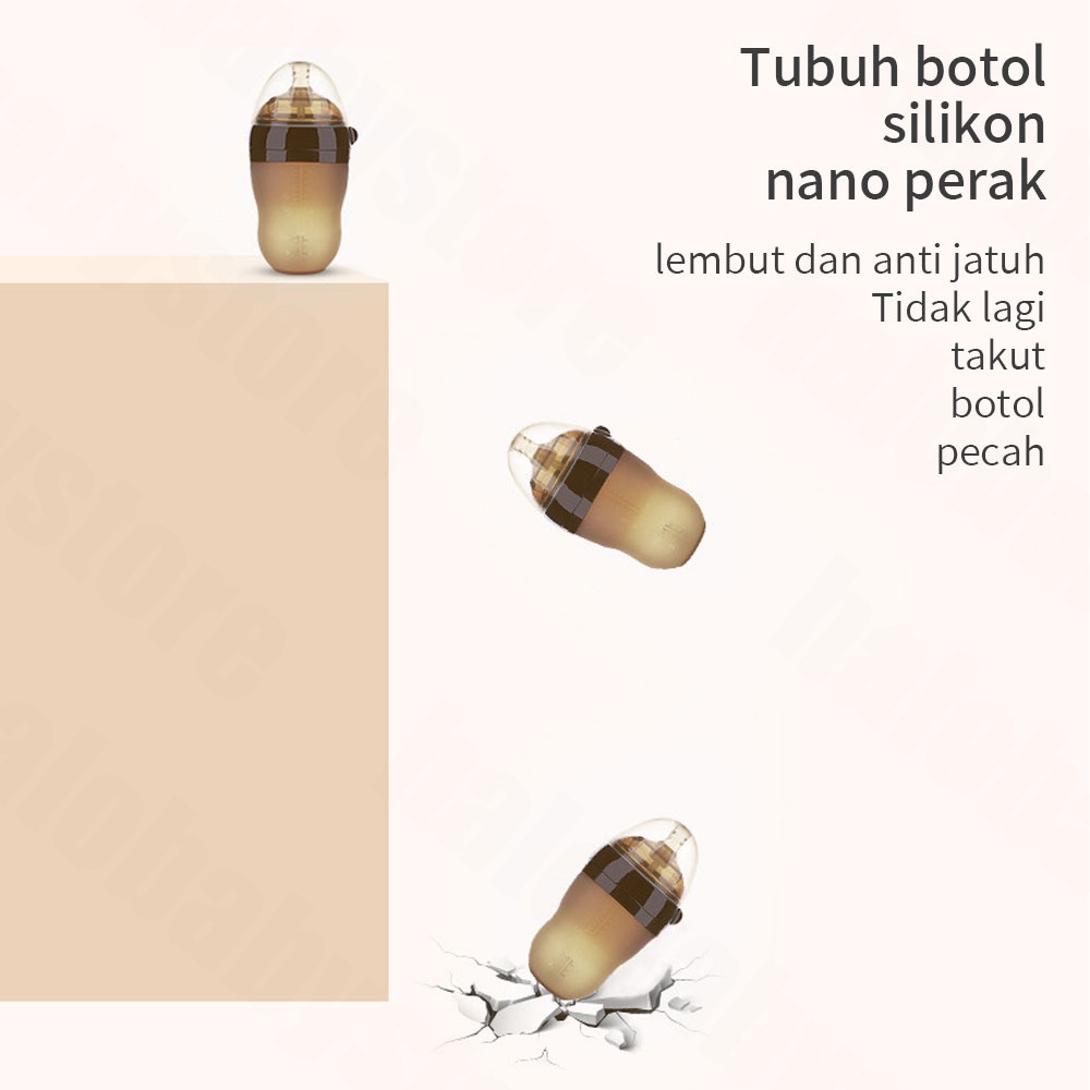 Halobaby botol susu bayi PIKO BELLO botol silikon bayi botol bayi coklat dengan sedotan