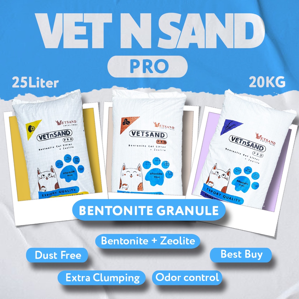 VETSAND PRO BENTONITE ZEOLITE Pasir Kucing Gumpal bentonite 20KG / 25 Liter Wangi LEMON KOPI LAVENDER murah catlitter mirip cub n kit top kawan