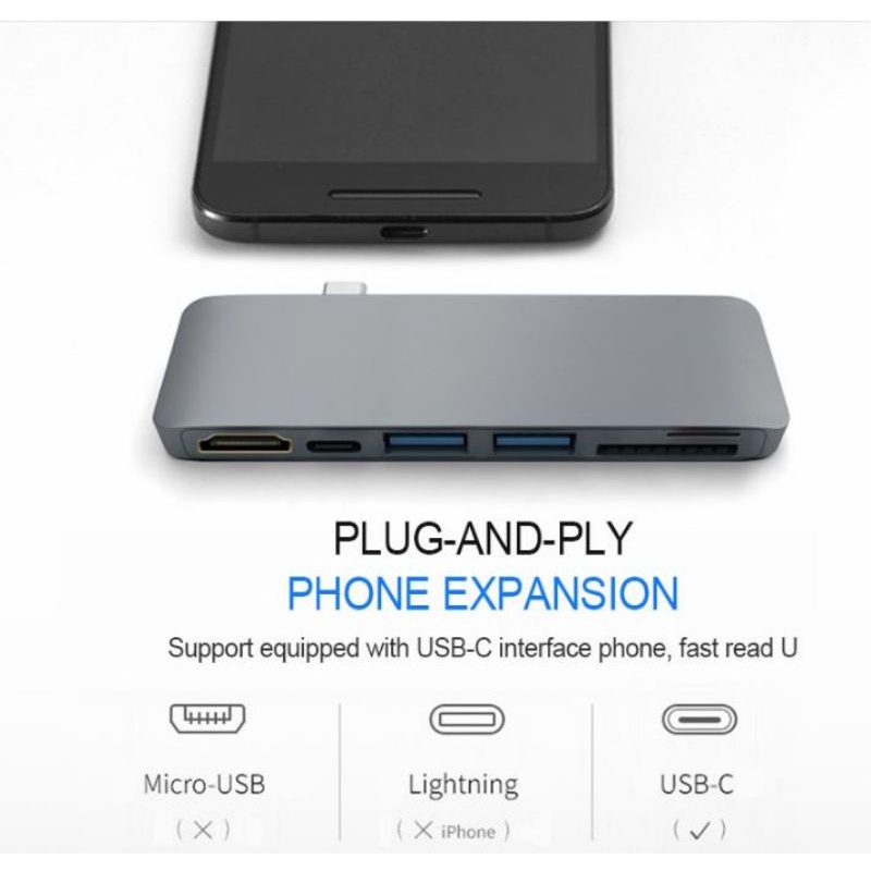 USB Hub 6 in 1 USB Type C with HDMI 4K &amp; Card Reader