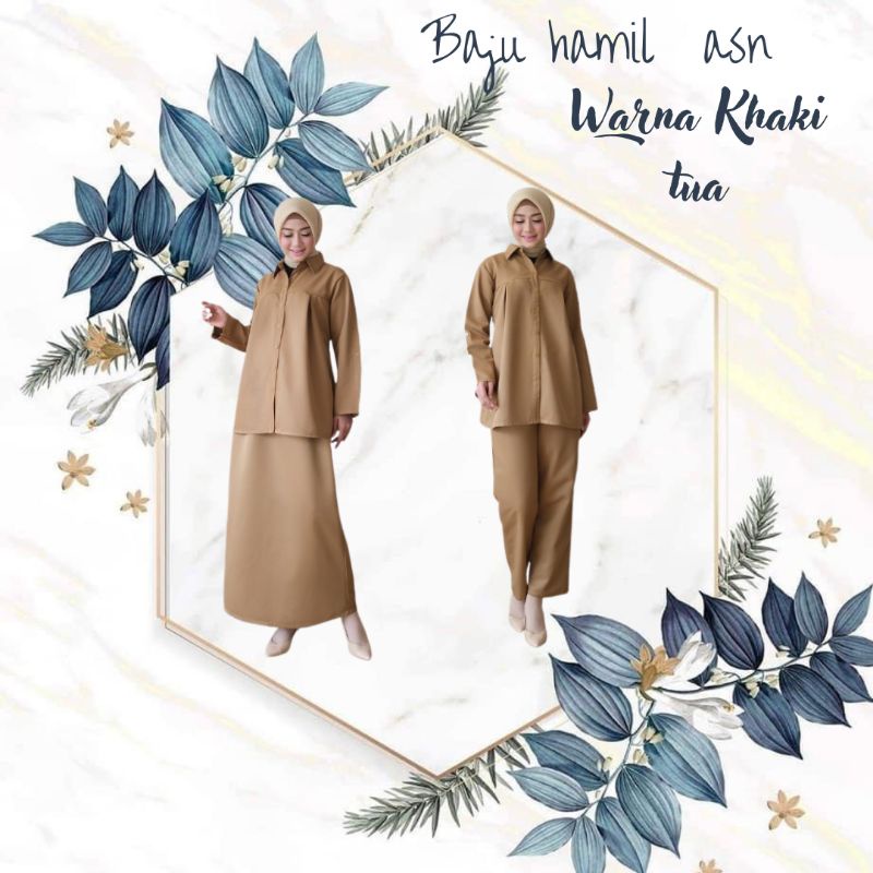 model baju dinas pemda untuk ibu hamil coklat  tua -setelan rok dan celana pns hamil-setelan pemda w