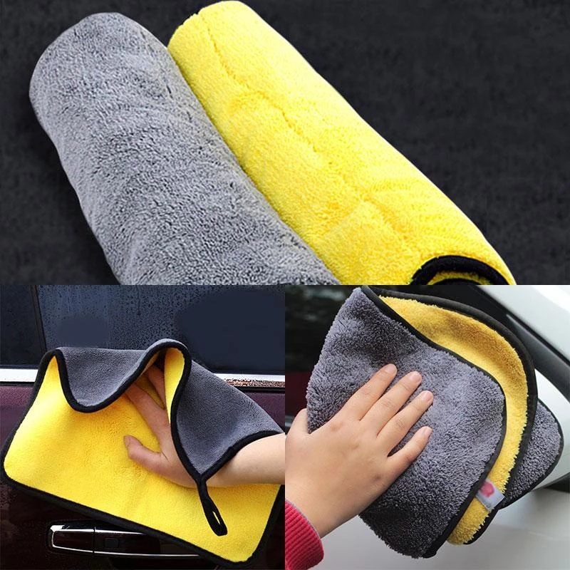 Handuk Pembersih Mobil Tebal, Flanel Karang microfiber, Handuk Berdensitas Tinggi Dua Sisi, Tanpa Serat, Daya Serap Air Yang Kuat