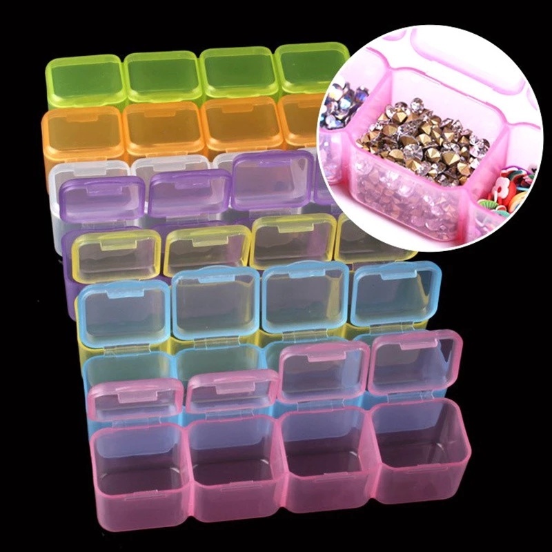 1 Pc Kotak Penyimpanan Berlian 28 Grids Bahan Plastik Bening Tahan Air Warna-Warni Untuk Aksesoris Nail Art