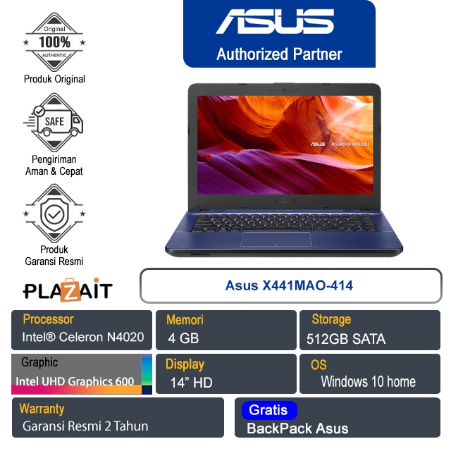 Asus Vivobook X441MAO-414/Intel Celeron N4020/4GB/512GB/14"/W10