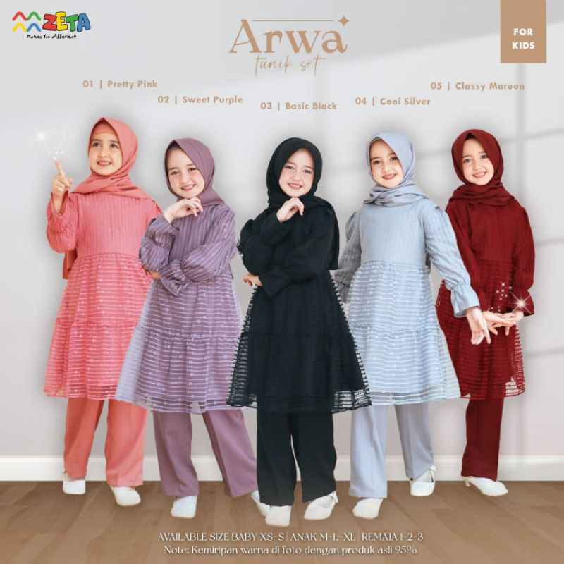 set tunik celana dan pashmina anak premium ARWA SET BY ZETA