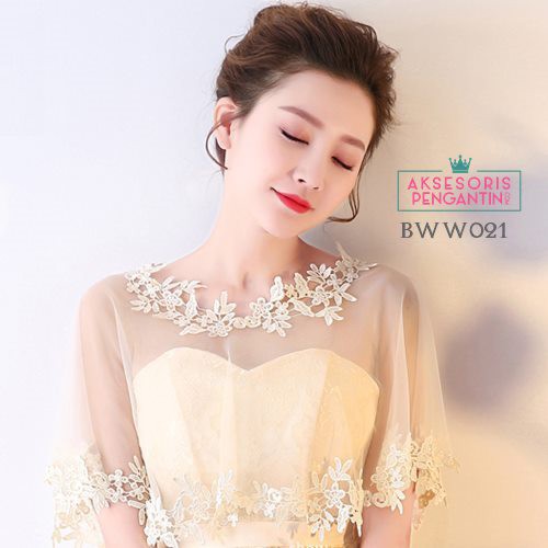 [SIAP KIRIM] AKSESORIS WEDDING RENDA LACE BOLERO PENGANTIN BROKAT KOREA CREAM BWW021