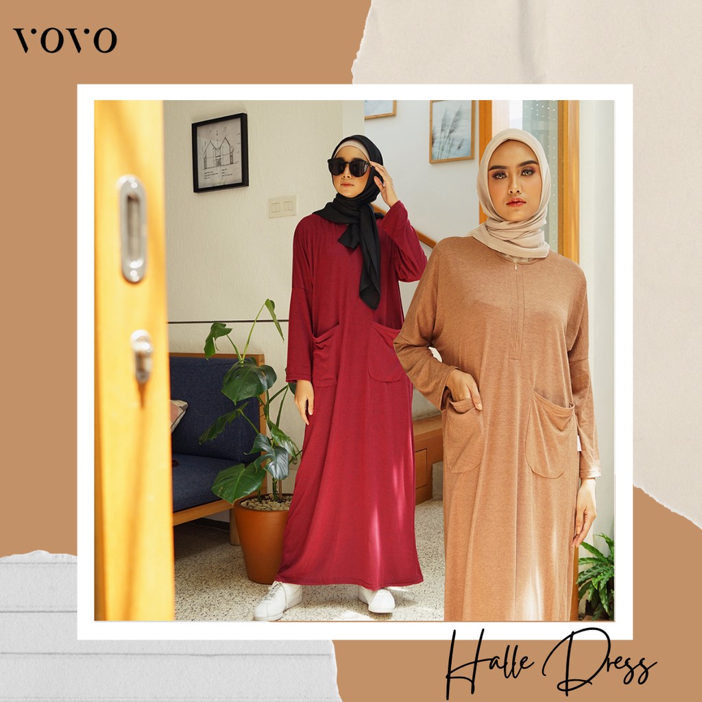 GAMIS KAOS POLOS VOVO HALLE -  Gamis Murah Syari Polos Busui Fashion Premium Terbaru Wanita Remaja
