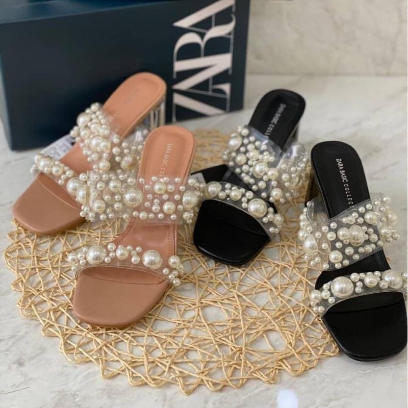 SANDAL WANITA HEELS ZARA PEARL