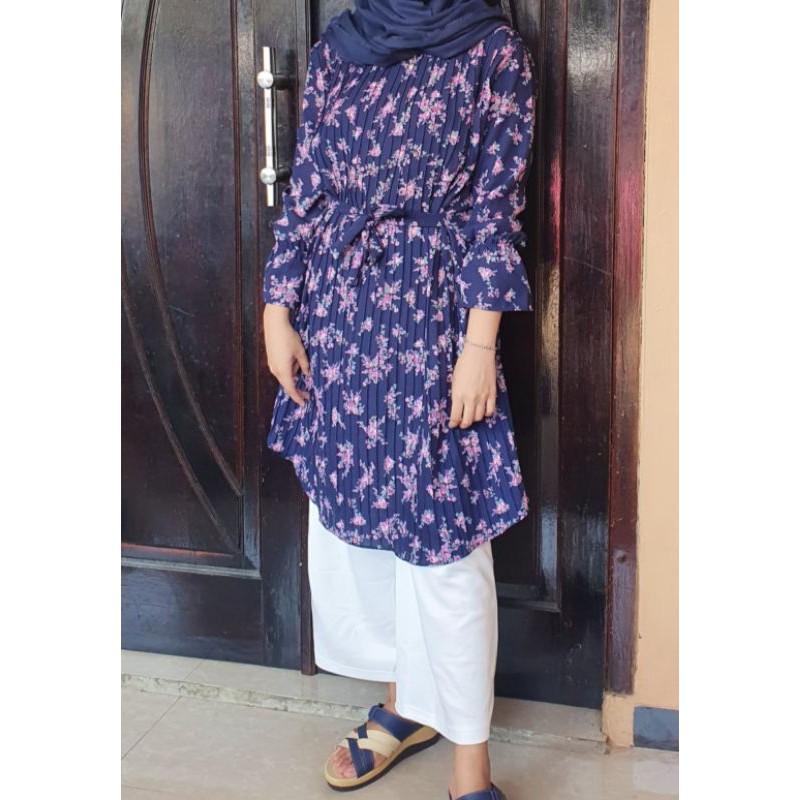 Tunik Plisket motif kembanng