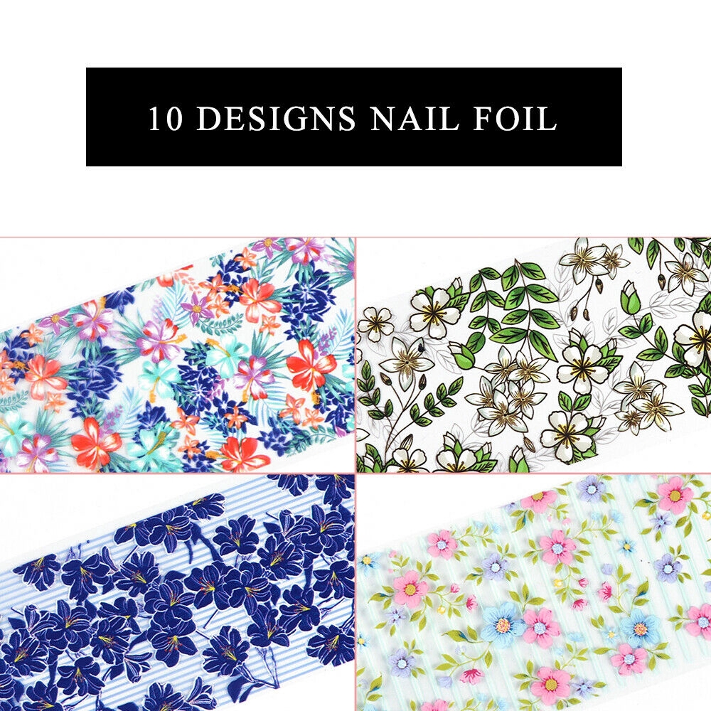 10 Pcs Stiker Kuku Motif Bunga Untuk Nail Art