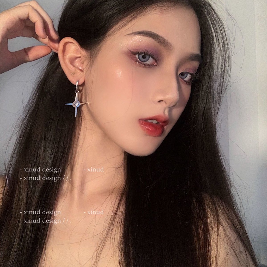 Korean Punk Four-pointed Star Diamond Earrings Cool Hip Hop Hot Girl Fashion Drop Earrings