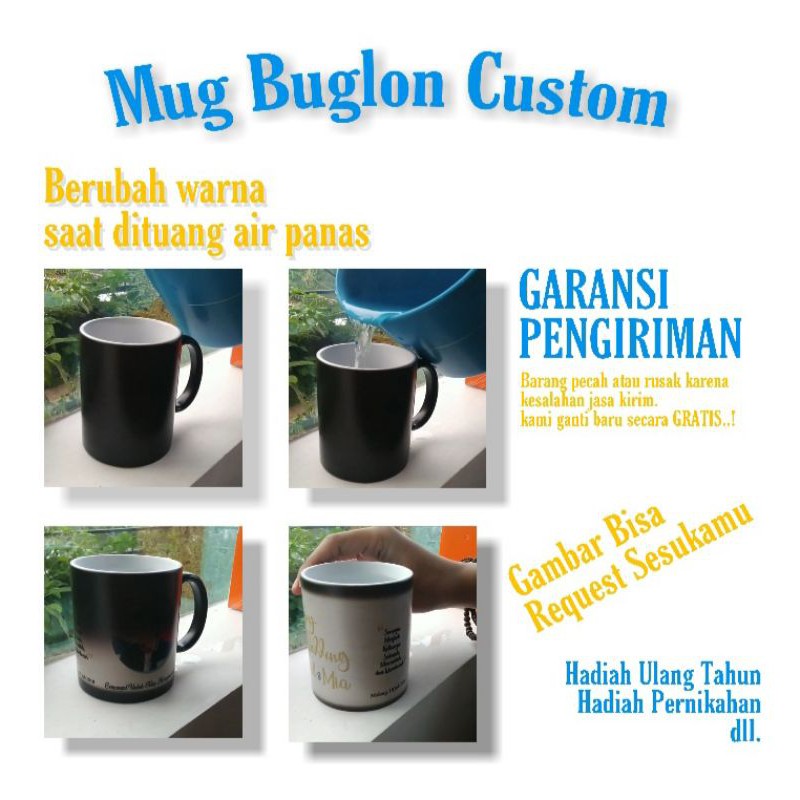 MUG BUNGLON CUSTOM/MUG AJAIB/MUG YANG DAPAT BERUBAH WARNA