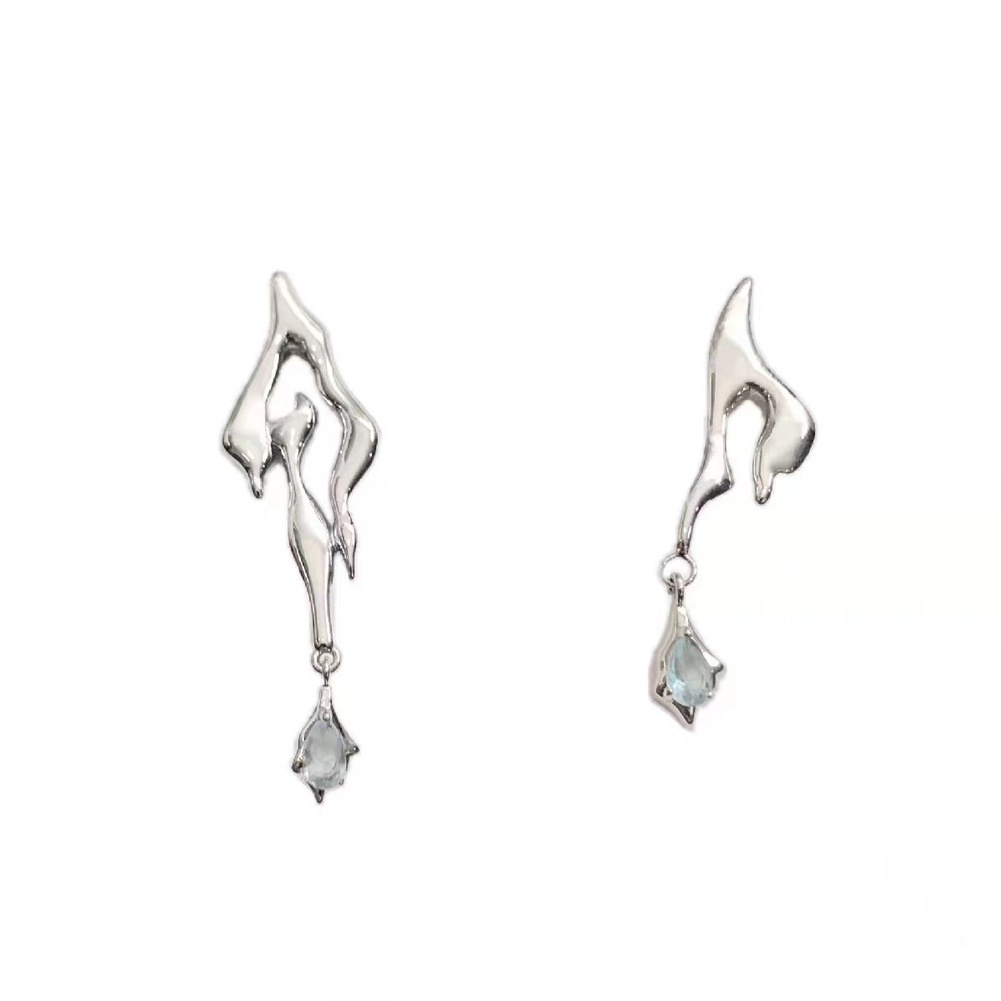 Anting Tusuk Gantung Temperament Bahan Metal Desain Geometri Asimetris Hias Zircon Untuk Wanita