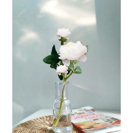 Naindo Bunga Mawar Abadi dengan Pot Kaca Tinggi 20 cm hiasan ruang tamu dan kantor-bunga imitasi