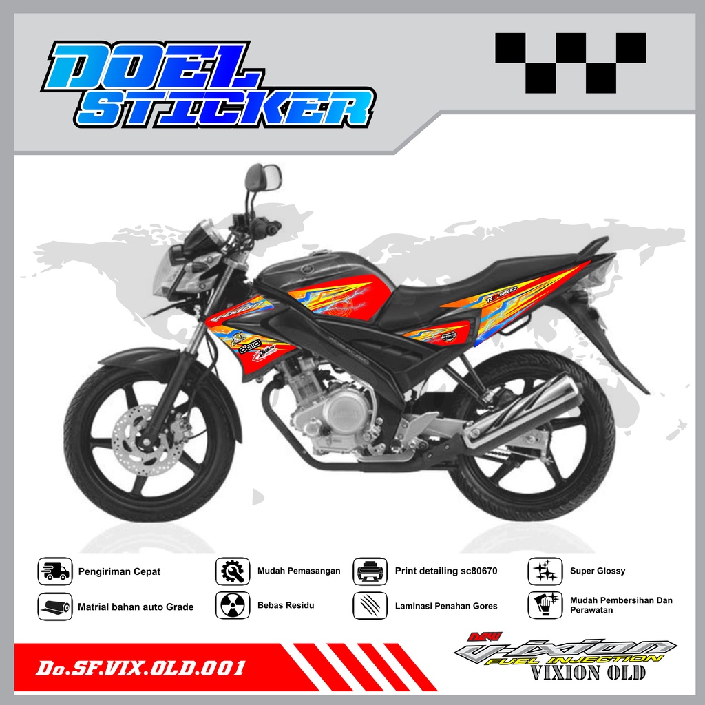 STICKER STRIPING VIXION OLD LAMA - STICKER STRIPING VIXION OLD LAMA 2008-2012 VARIASI HOLOGRAM/PELANGI , CROME DOEL 001