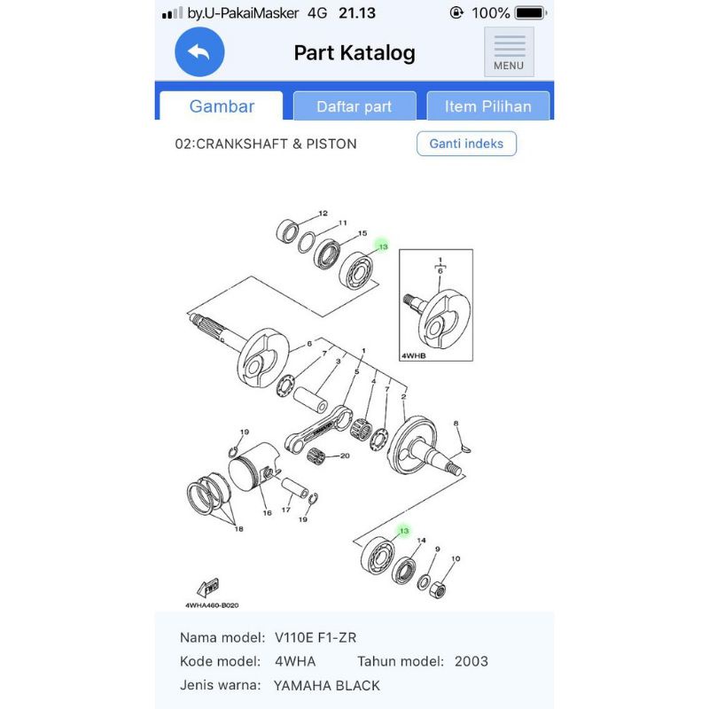 bearing set kruk as hs f1zr ori ygp force 1 sigma champ alfa f1 forceone force1 one fizr fiz f1z r crankshaft bandul krukas klaher laher laker lahar