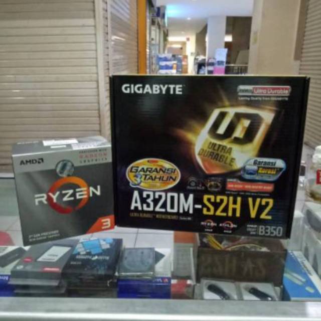PAKET MOTHERBOARD A320M-S2H V2 + PROCESOR AMD RYZEN3 3200 BOX DDR4 8 GB APACER ORIGINAL PRODUCT