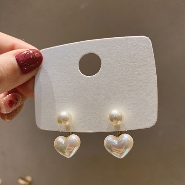 anting hati mutiara simple heart pearl earrings (3G4) jan273