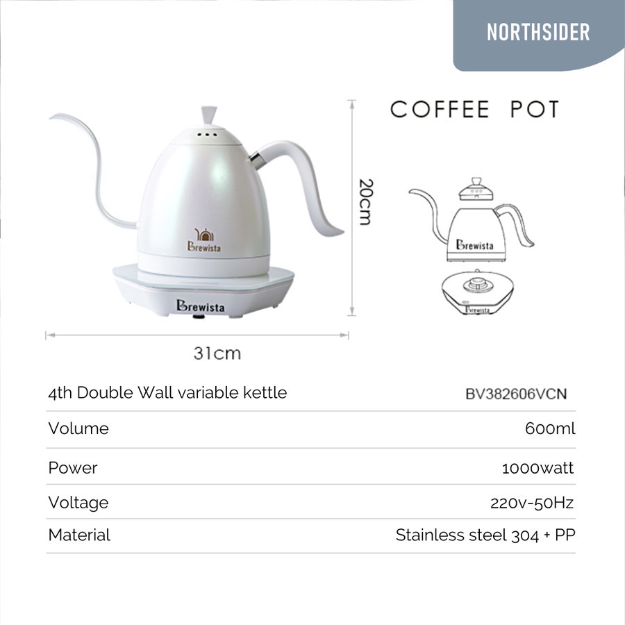 BREWISTA 4TH GOOSENECK VARIABLE KETTLE DOUBLE WALL 600ML | TEKO KOPI