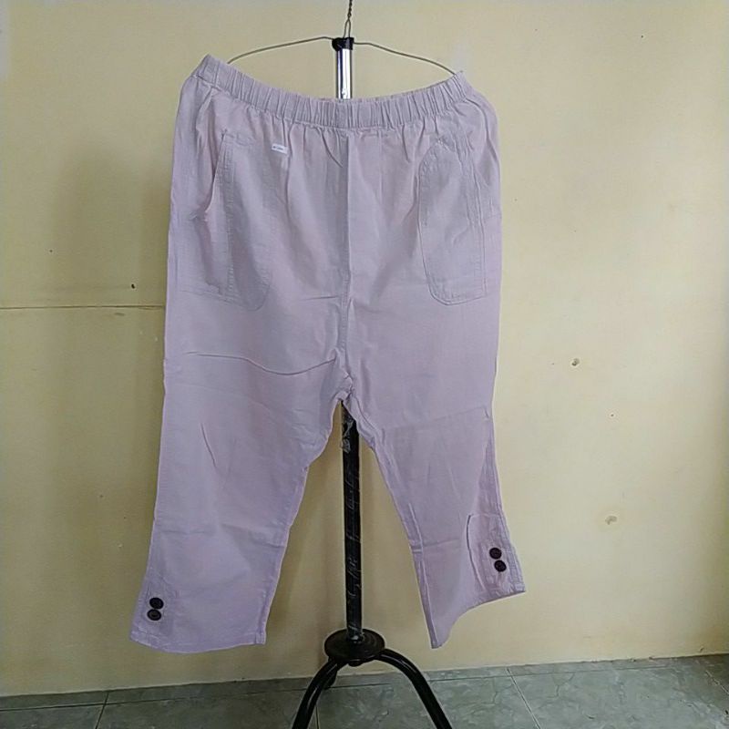celana kulot 7/8 krem pinggang karet