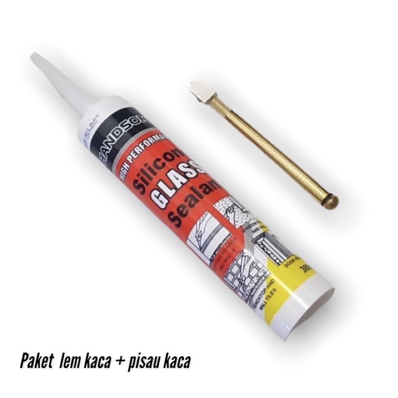 Paket lem kaca silicone sealant (botol) + pisau potong kaca