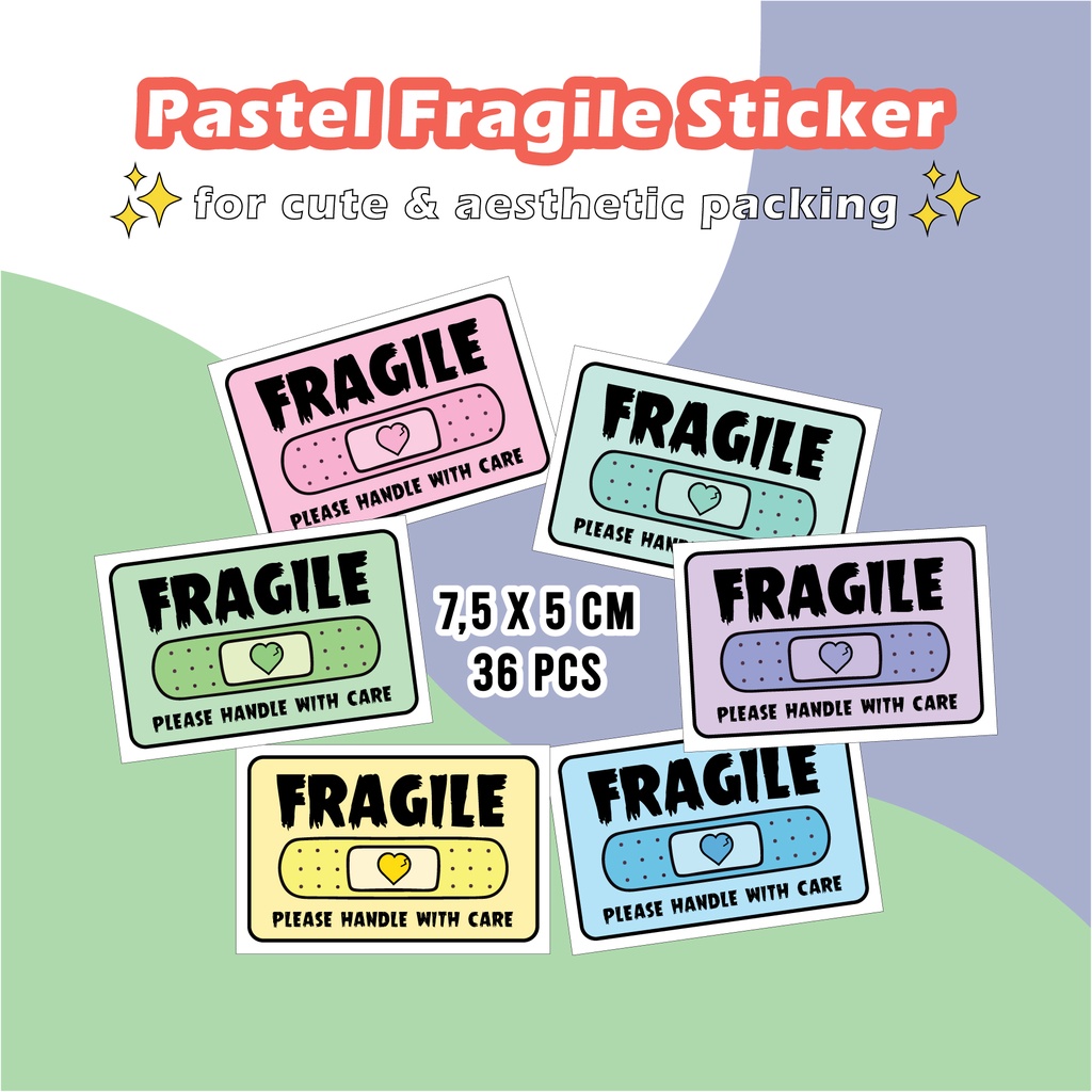 Sticker Label Fragile Pastel Cute Aesthetic for Packing Safety