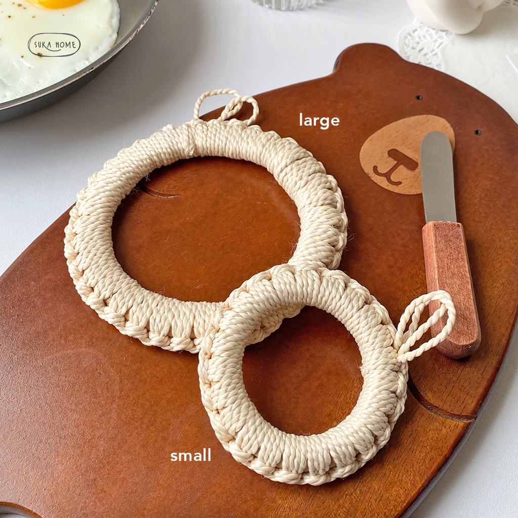 Ring Wooden Coaster Rajut Alas Minum Tatakan Panas / Dingin Multi Purpose Hook by Suka Home