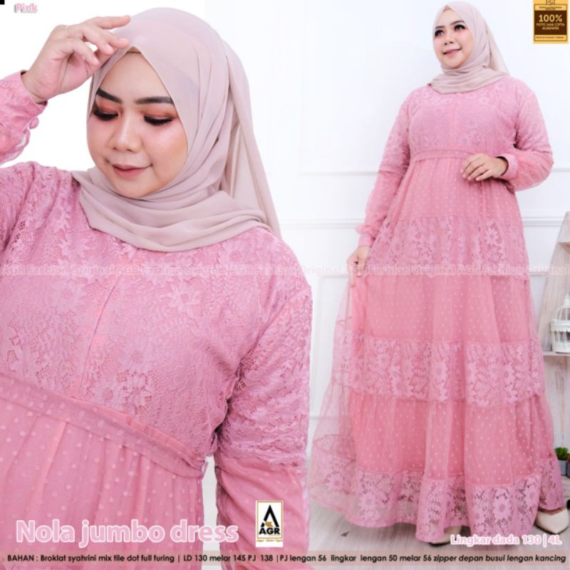 Nola jumbo dress, bahan Broklat syahrini mix tille dot full furing, Ld.130-145 Pb.138 busui, Umbrell