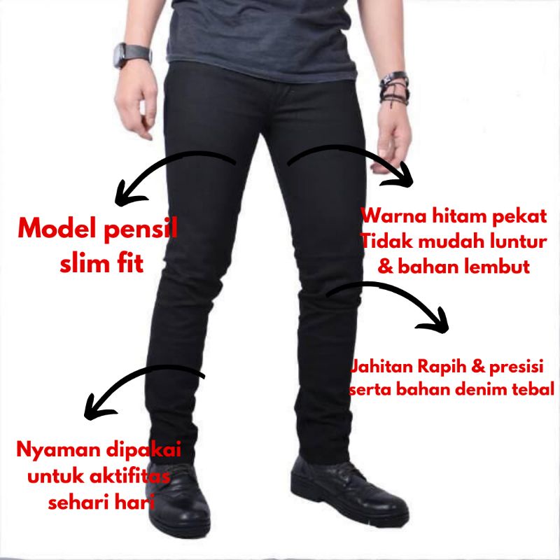 CELANA JEANS HITAM PEKAT SLIM FIT PENSIL PRIA CELANA JEANS PRIA