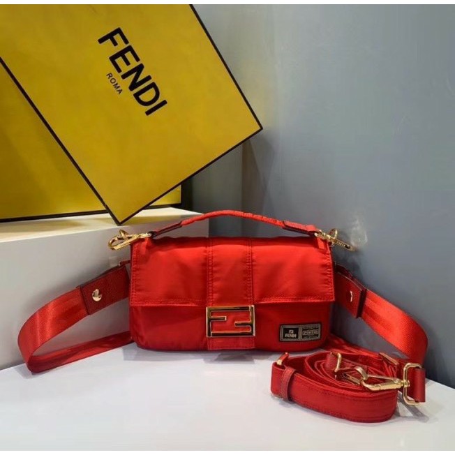 Tas Fendi Baguette Porter Nylon GHW MERAH Super Mirror