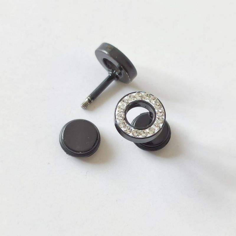 Anting Roda Titanium Hitam Motif Pria Wanita