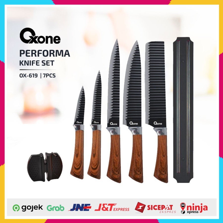 Pisau Dapur Oxone OX-619 Knife Set with Sharpener &amp; Magnet