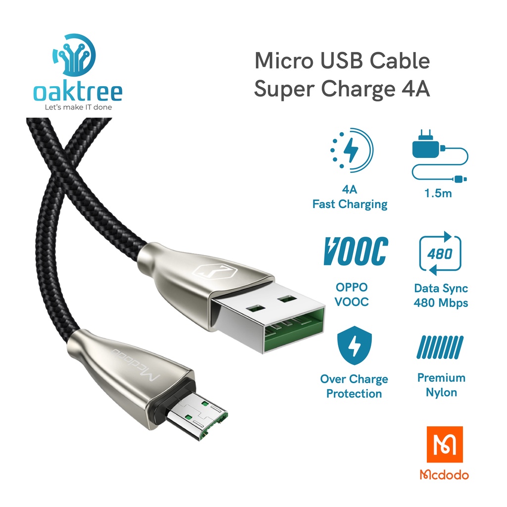 Mcdodo Kabel Data Micro USB Fast Charging 4A VOOC OPPO QC 3.0