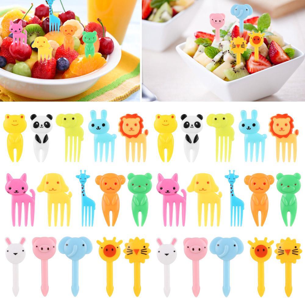 Top 10pcs/30pcs Anak Garpu Buah Bento Lucu Mini Reusable Sayur Periuk Kartun Animal Farm