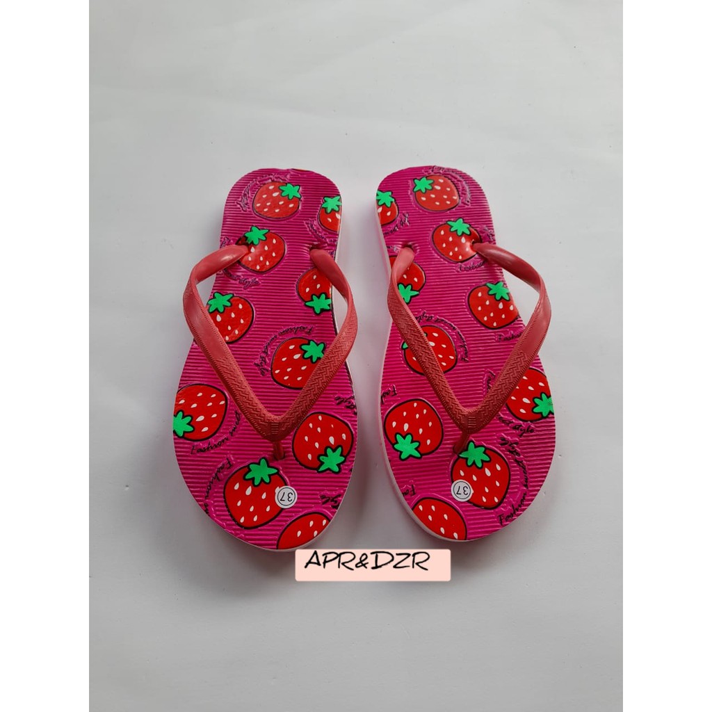 SANDAL JEPIT WANITA HARIAN MOTIF BUAH / SANDAL JEPIT MOTIF STROWBERRY