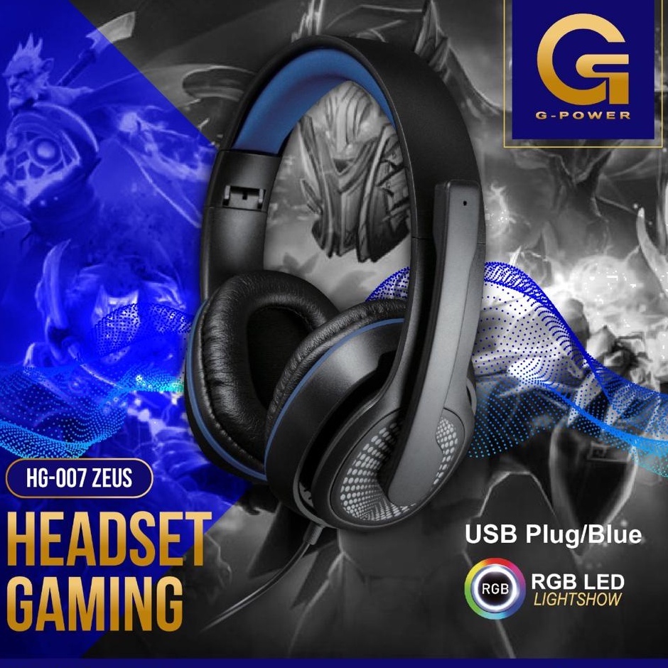 Headset Gaming G-POWER HG 007 ZEUS RGB LED With Microphone Plug or USB - headphone gaming