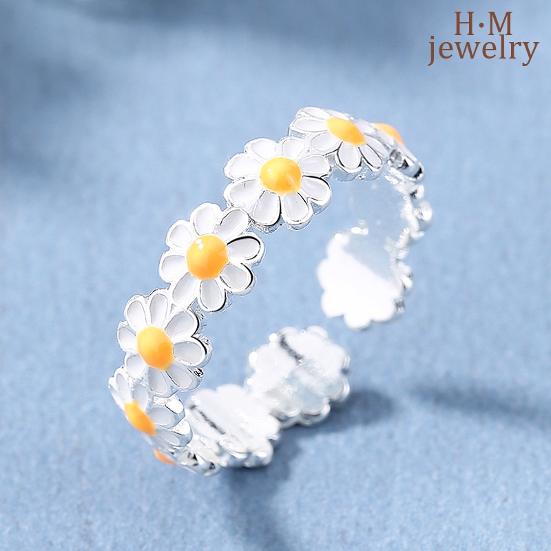 Cincin Desain Bunga Daisy Kecil Warna Putih Gaya Mori