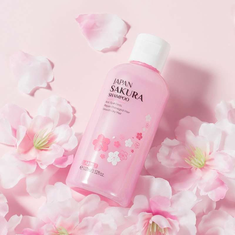 LAIKOU Japan Sakura Shampoo Membersihkan Mengontrol Minyak Memperbaiki Rambut Rusak 100ml