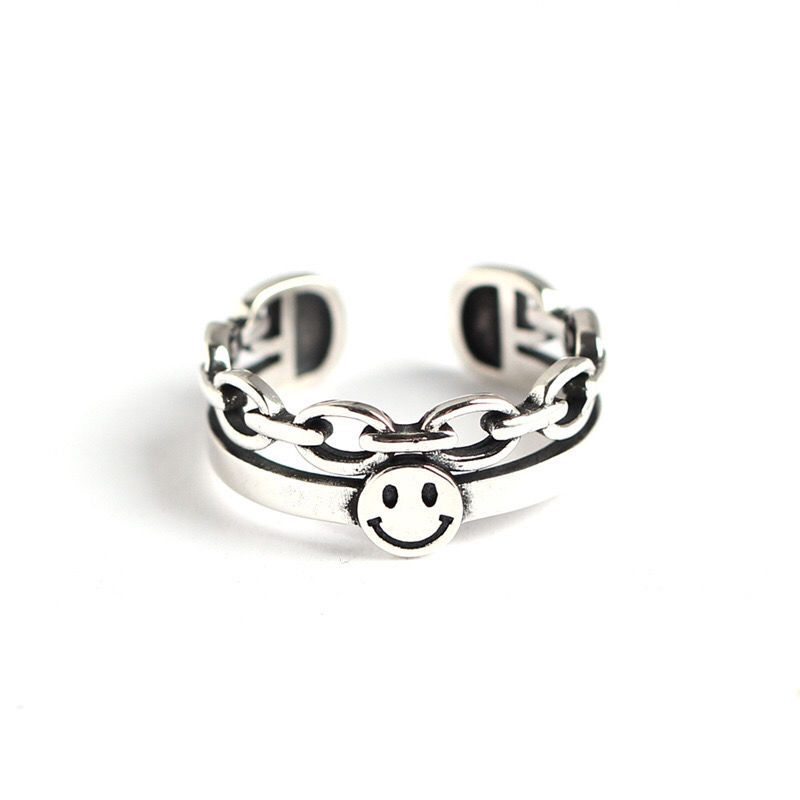 2pcs / Set Cincin Jari Telunjuk Model Terbuka Desain Smiley Gaya Korea Untuk Wanita