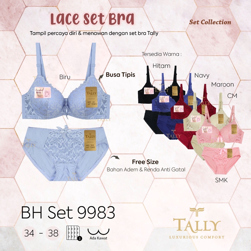 (Set Bra) Bh Bra Set Tally 9983 (Cup Sedang) Brokat | Busa Sedang Pakai Kawat |mykp